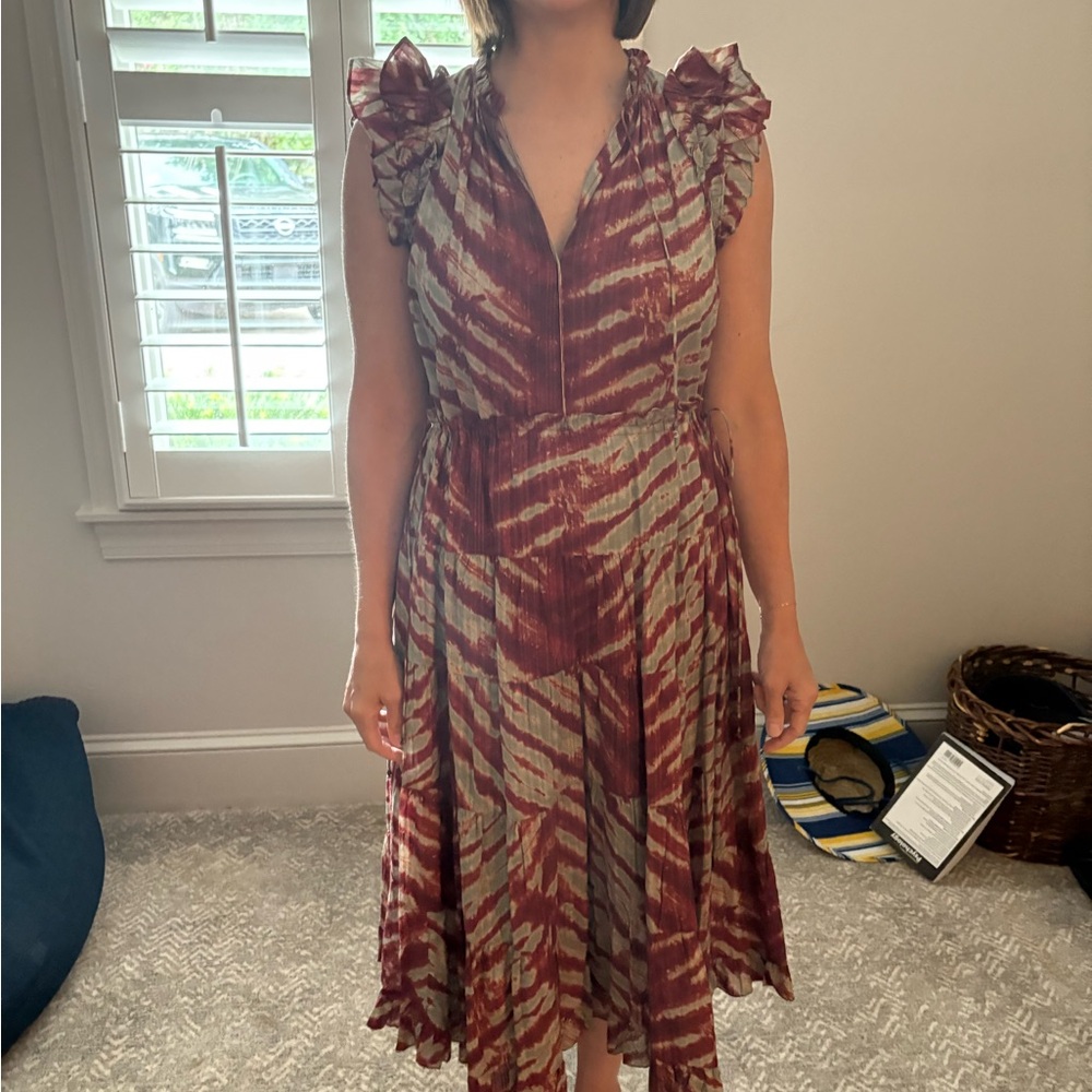 Ulla Johnson Burgundy and Gray Midi Dress